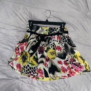 Abstract Floral Front Tie Mini Skirt